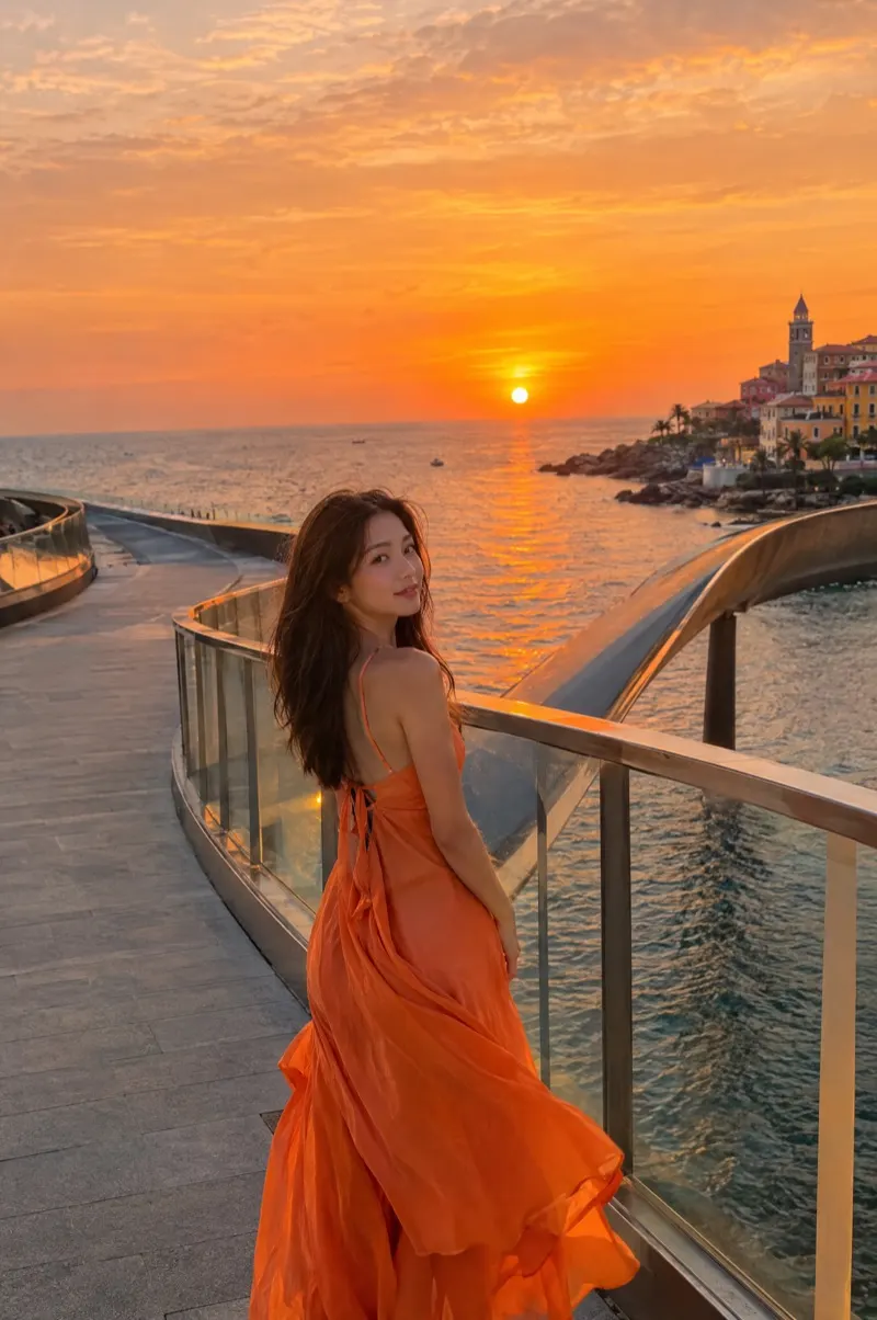 Influencer Fotoshooting in Vietnam – Frau auf der Kiss Bridge auf Phu Quoc bei Sonnenuntergang